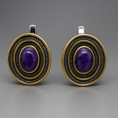 Серьги чароит Россия (серебро 925 пр. позолота, родир. черн.)