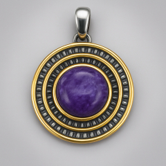 Кулон чароит Россия (серебро 925 пр. позолота, родир. черн.)