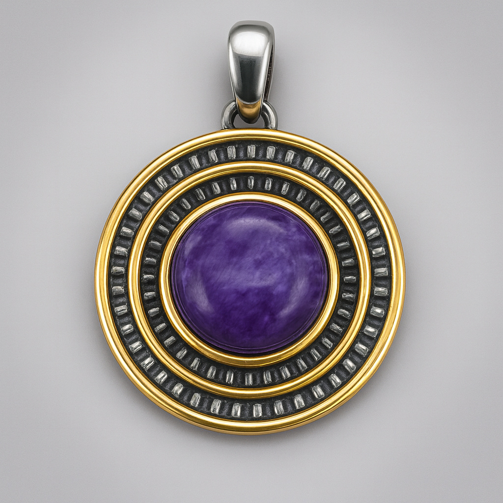 Кулон чароит Россия (серебро 925 пр. позолота, родир. черн.)