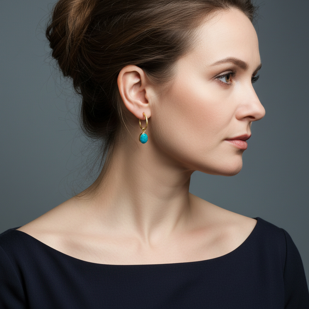 Серьги бирюза Тибет (латунь позолота) огранка