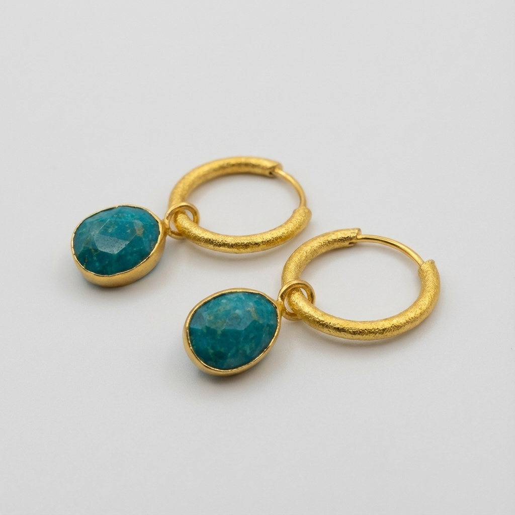 Серьги бирюза Тибет (латунь позолота) огранка