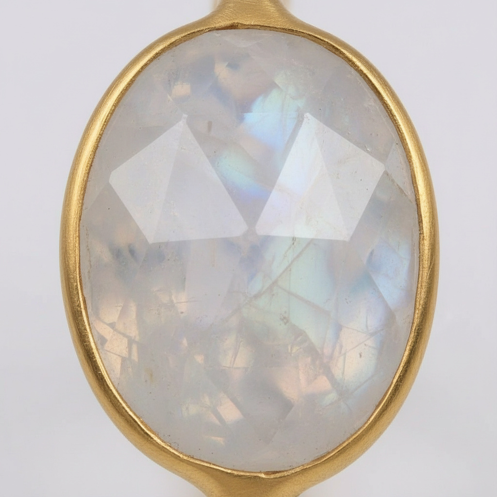 Кольцо лунный камень (адуляр) Индия огранка (латунь позолота) размер 16,5