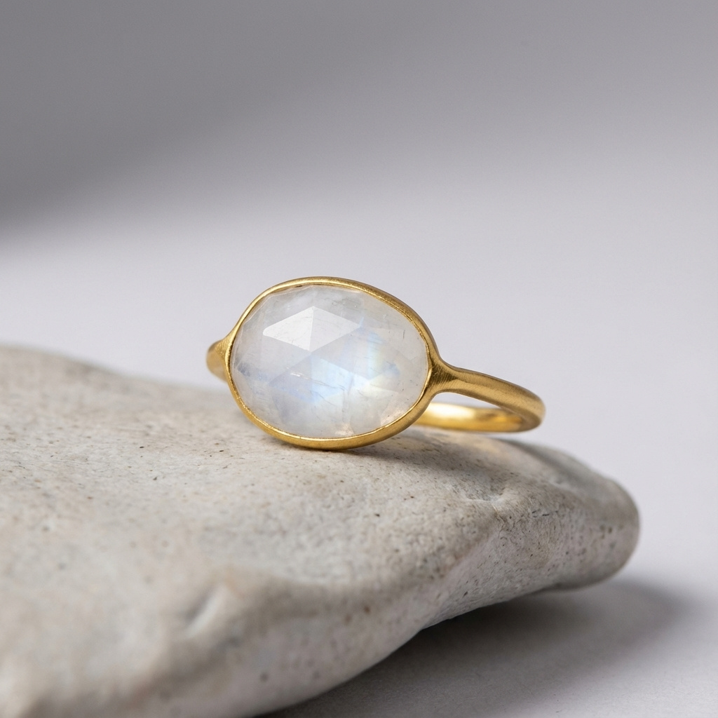 Кольцо лунный камень (адуляр) Индия огранка (латунь позолота) размер 16,5