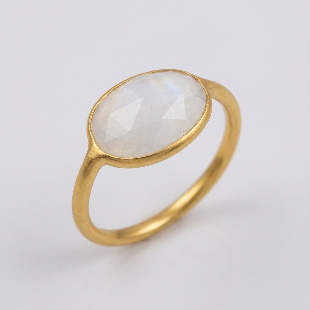 Кольцо лунный камень (адуляр) Индия (латунь позолота) огранка размер 18