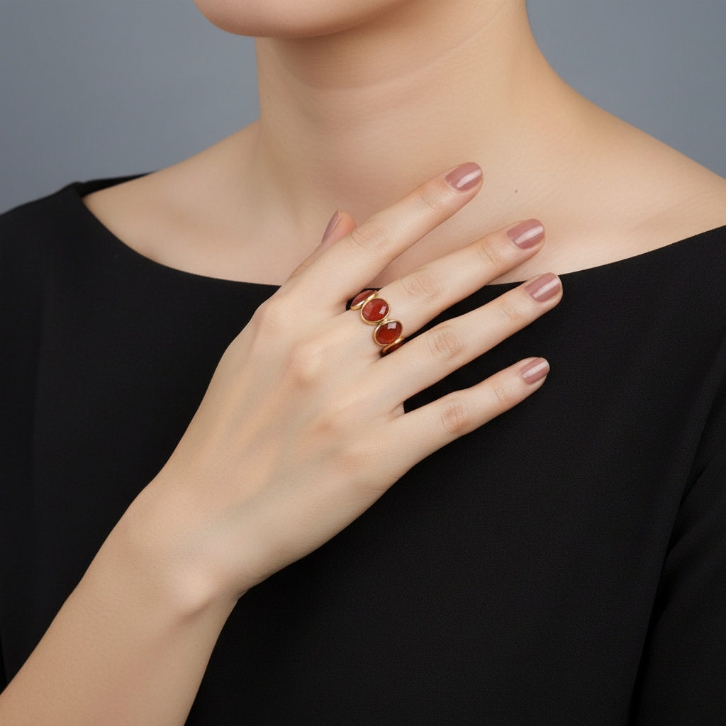 Кольцо сердолик Ботсвана огранка (латунь позолота) размер 17