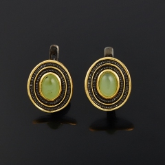 Серьги нефрит зеленый Россия (серебро 925 пр. позолота, родир. черн.)
