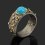 Кольцо бирюза Тибет (серебро 925 пр. позолота, родир. черн.) размер 18