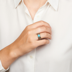 Кольцо бирюза Тибет (серебро 925 пр. позолота, родир. черн.) размер 18