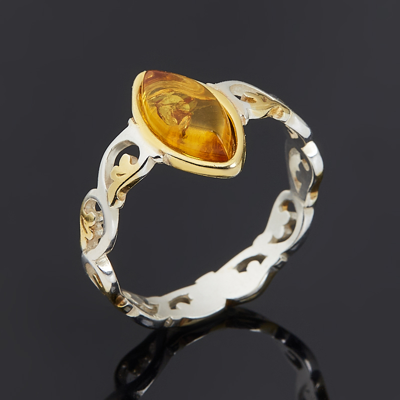 Кольцо янтарь Россия (серебро 925 пр. позолота, посеребр.) размер 17