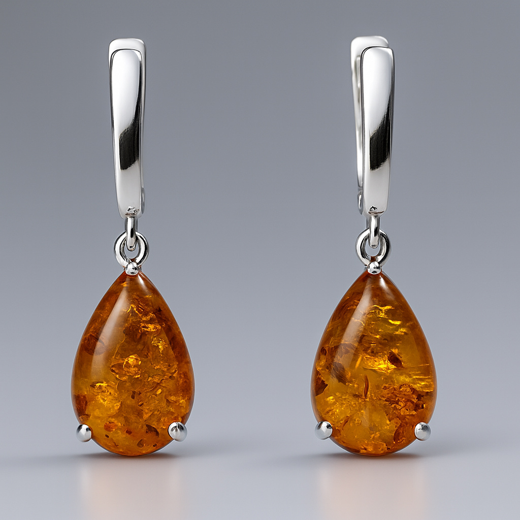 Серьги янтарь Россия (серебро 925 пр. посеребр.)