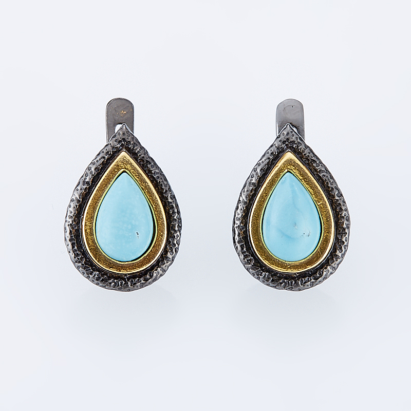 Серьги бирюза Тибет (серебро 925 пр. позолота, родир. черн.)
