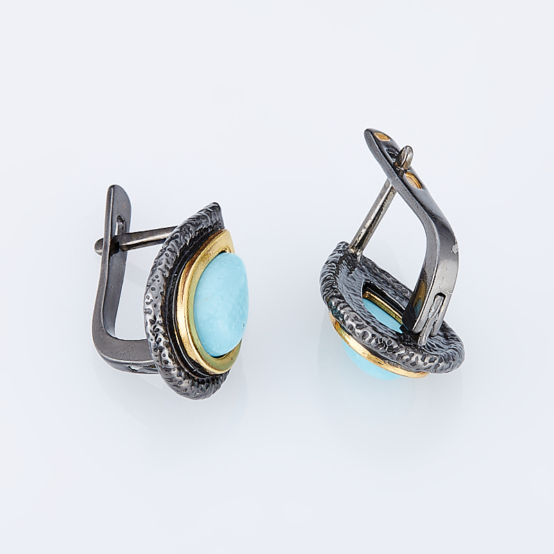 Серьги бирюза Тибет (серебро 925 пр. позолота, родир. черн.)