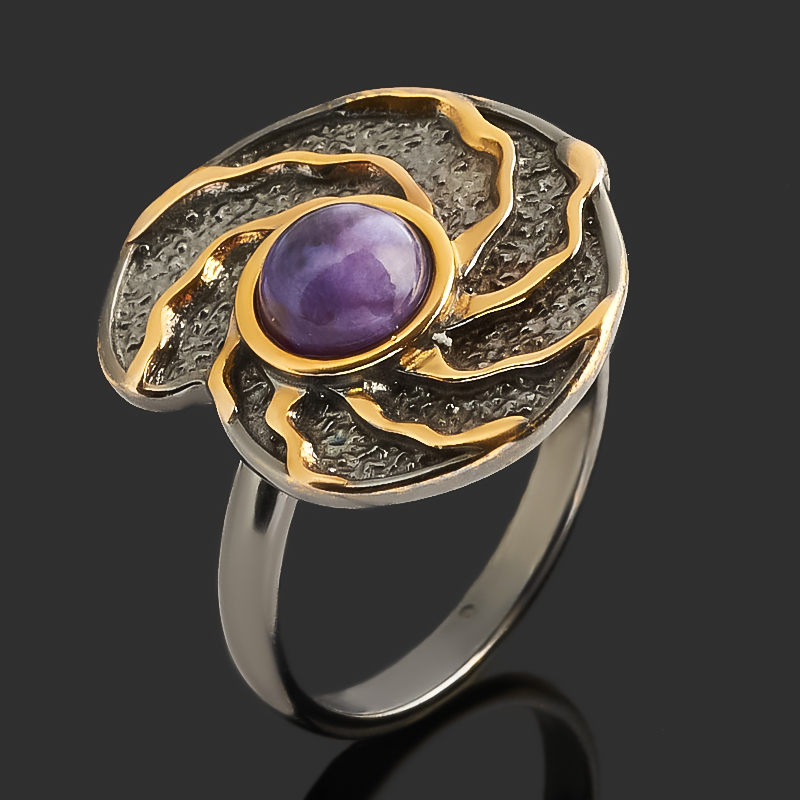 Кольцо чароит Россия (серебро 925 пр. позолота, родир. черн.) размер 18