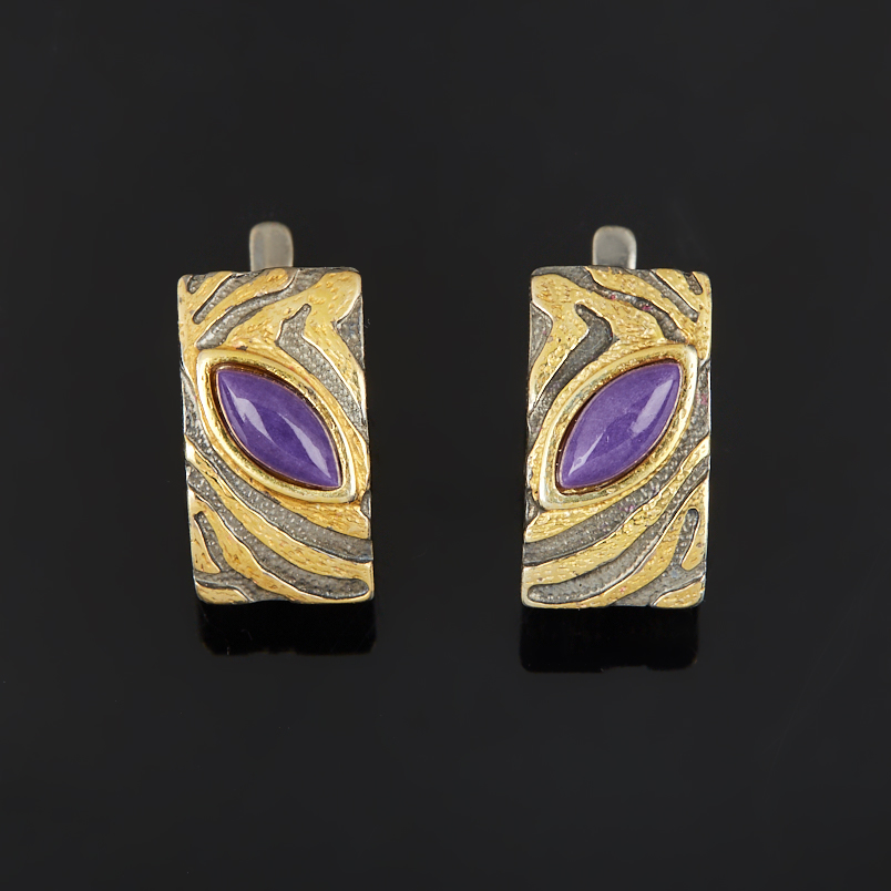 Серьги чароит Россия (серебро 925 пр. позолота, родир. черн.)