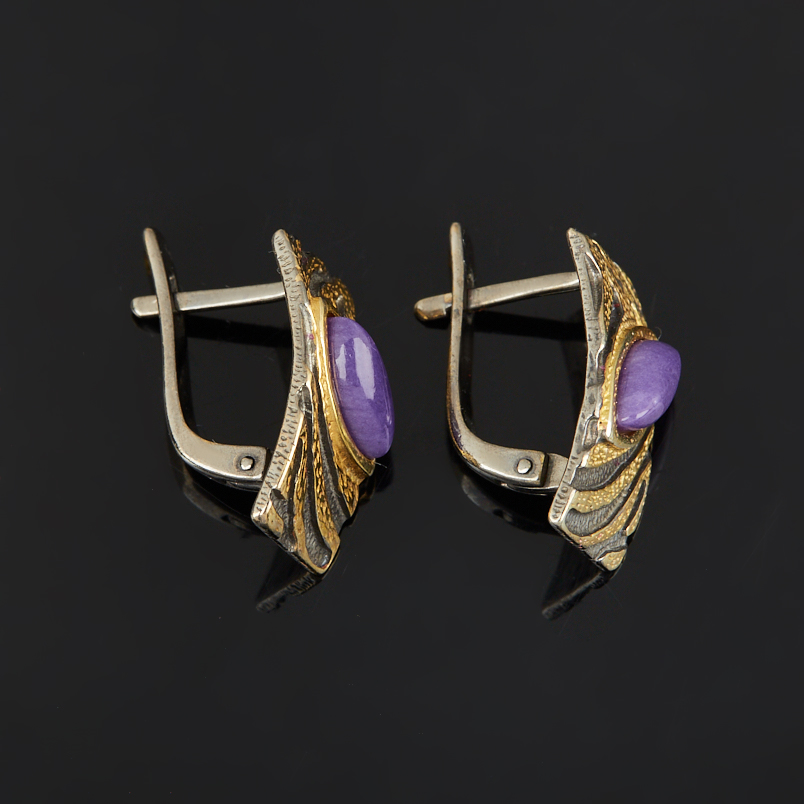 Серьги чароит Россия (серебро 925 пр. позолота, родир. черн.)