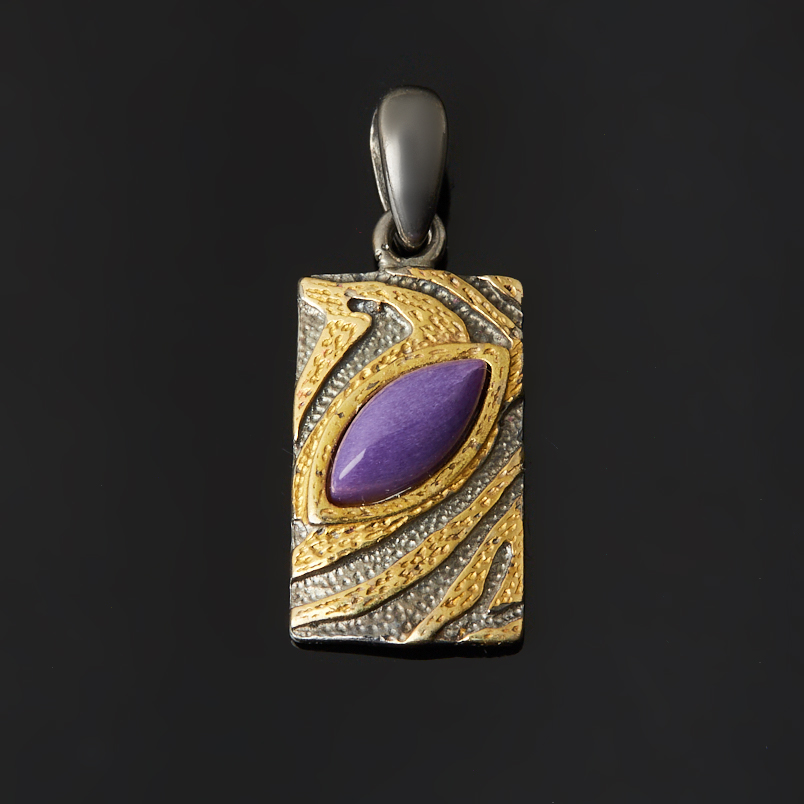 Кулон чароит Россия (серебро 925 пр. позолота, родир. черн.)