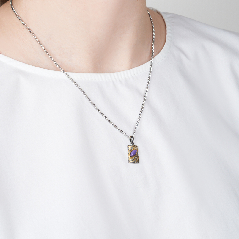 Кулон чароит Россия (серебро 925 пр. позолота, родир. черн.)