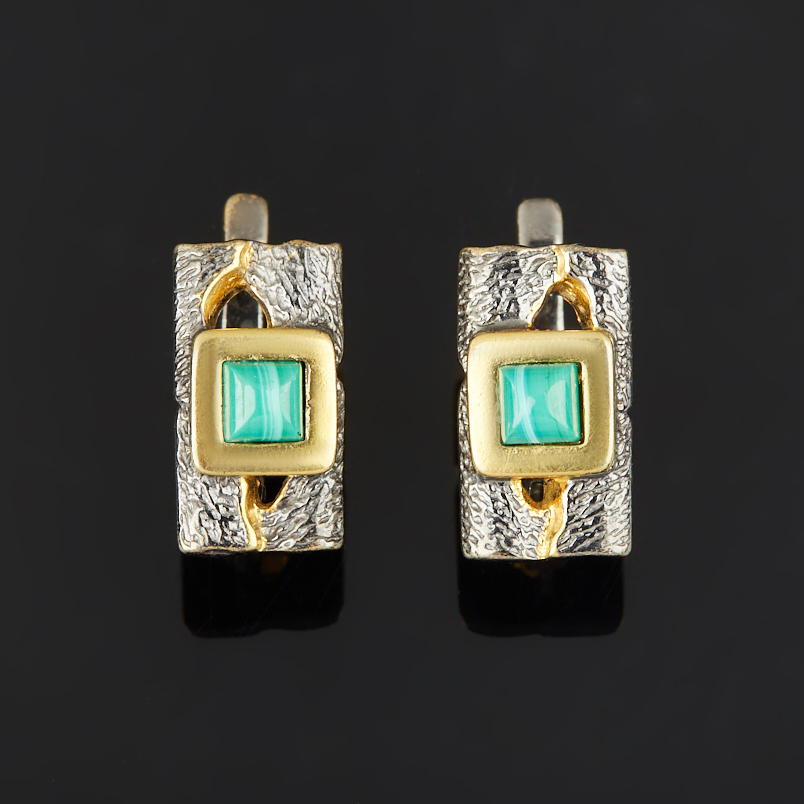 Серьги малахит Конго (серебро 925 пр. позолота, родир. черн.)