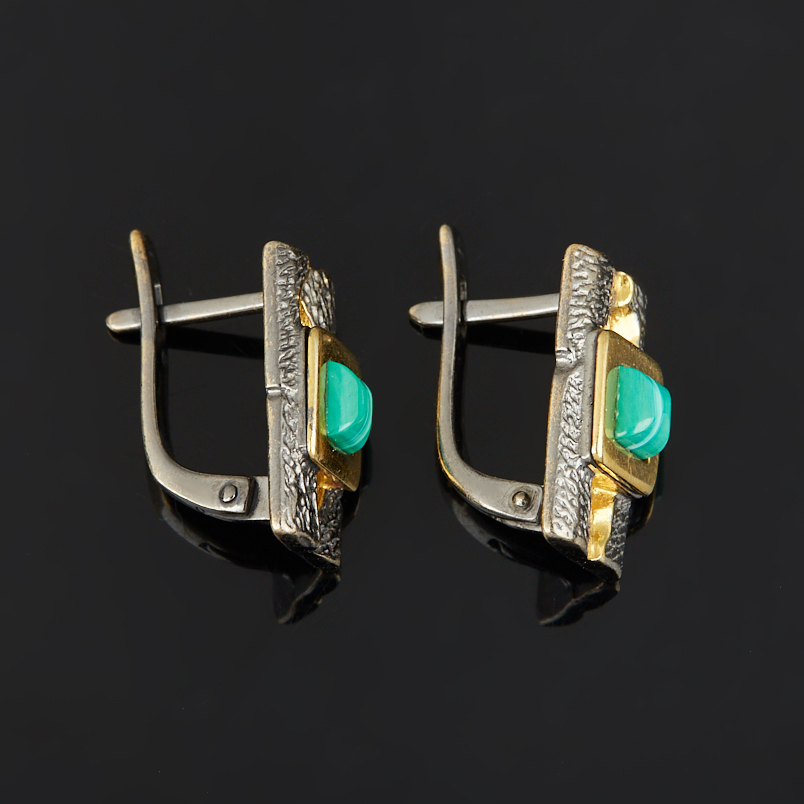 Серьги малахит Конго (серебро 925 пр. позолота, родир. черн.)