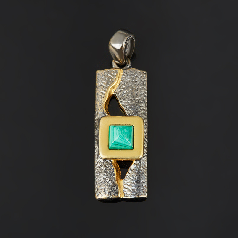 Кулон малахит Конго (серебро 925 пр. позолота, родир. черн.)