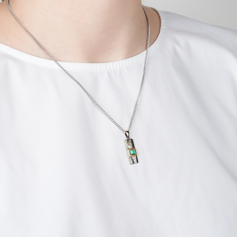 Кулон малахит Конго (серебро 925 пр. позолота, родир. черн.)