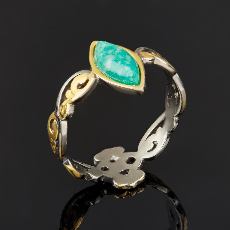 Кольцо амазонит Россия (серебро 925 пр. позолота, родир. черн.) размер 19
