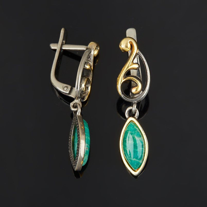 Серьги амазонит Россия (серебро 925 пр. позолота, родир. черн.)