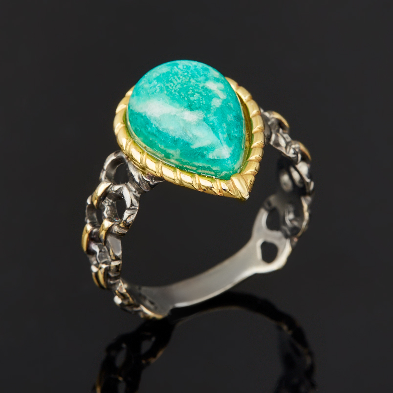 Кольцо амазонит Россия (серебро 925 пр. позолота, родир. черн.) размер 18
