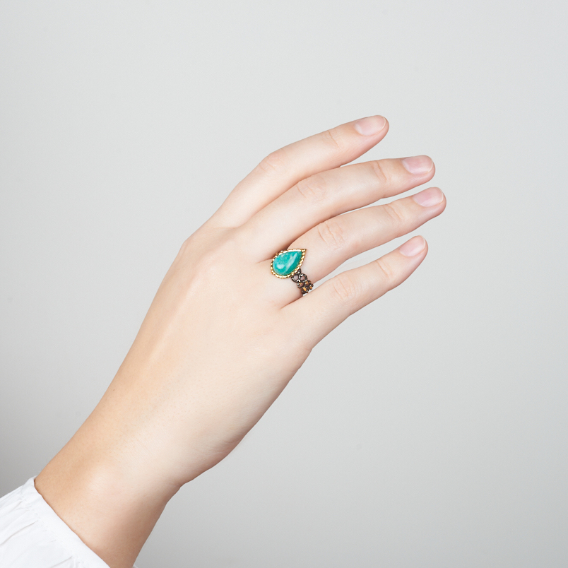 Кольцо амазонит Россия (серебро 925 пр. позолота, родир. черн.) размер 18