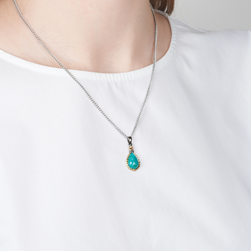 Кулон амазонит Россия (серебро 925 пр. позолота, родир. черн.)