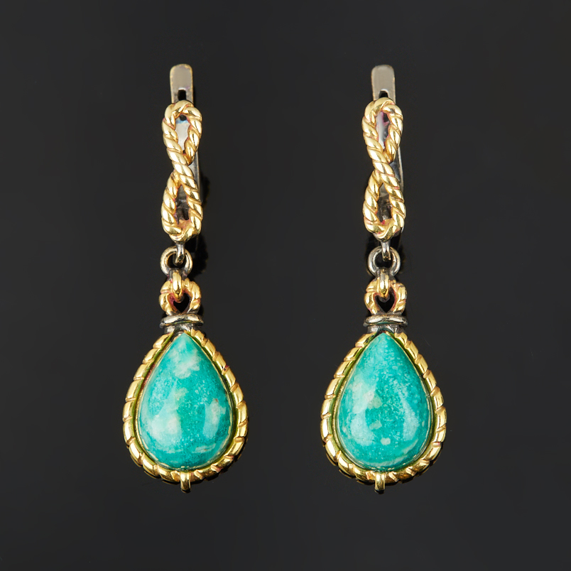 Серьги амазонит Россия (серебро 925 пр. позолота, родир. черн.)