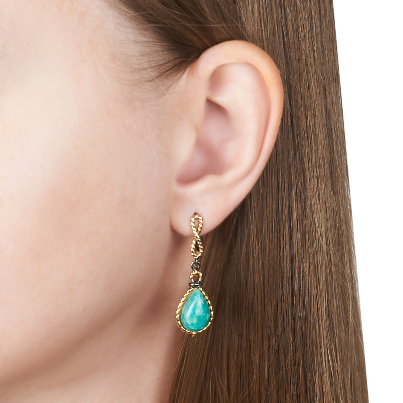 Серьги амазонит Россия (серебро 925 пр. позолота, родир. черн.)