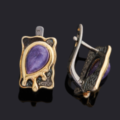 Серьги чароит Россия (серебро 925 пр. позолота, родир. черн.)