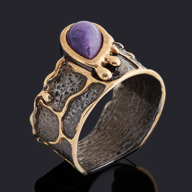 Кольцо чароит Россия (серебро 925 пр. позолота, родир. черн.) размер 20