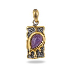 Кулон чароит Россия (серебро 925 пр. позолота, родир. черн.)