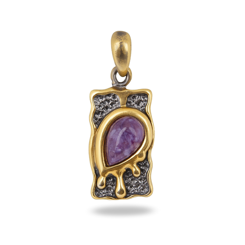 Кулон чароит Россия (серебро 925 пр. позолота, родир. черн.)