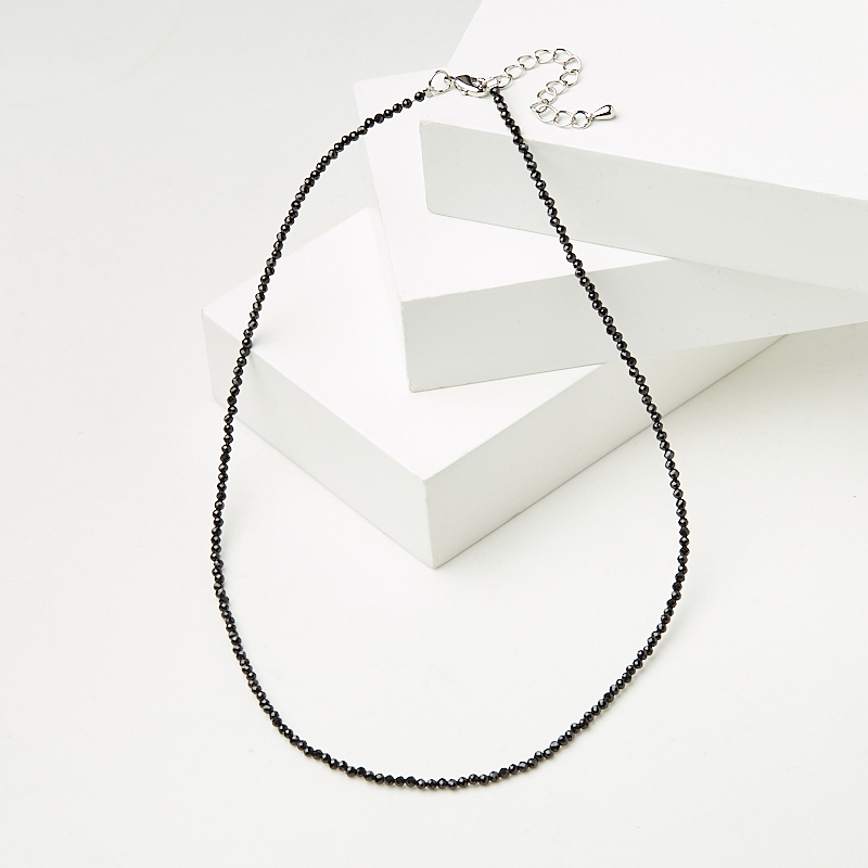 Бусы шпинель черная Шри Ланка (биж. сплав) огранка 2 мм 46 см (+5 см)