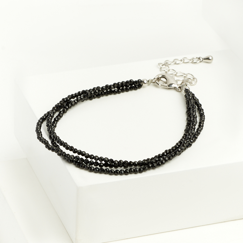 Браслет шпинель черная Шри Ланка (биж. сплав) огранка 2 мм 16 см (+5 см)