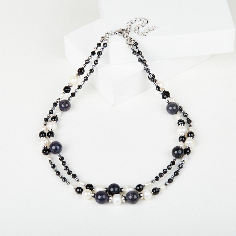 Бусы микс агат, жемчуг, иолит, турмалин (сталь хир.) (колье) 40 см (+7 см)