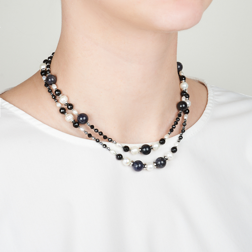 Бусы микс агат, жемчуг, иолит, турмалин (сталь хир.) (колье) 40 см (+7 см)