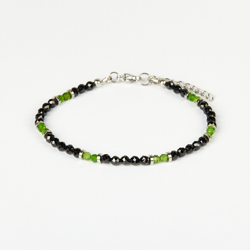 Браслет микс турмалин, хромдиопсид огранка 3 мм 17 см (+3 см) (сталь хир.)
