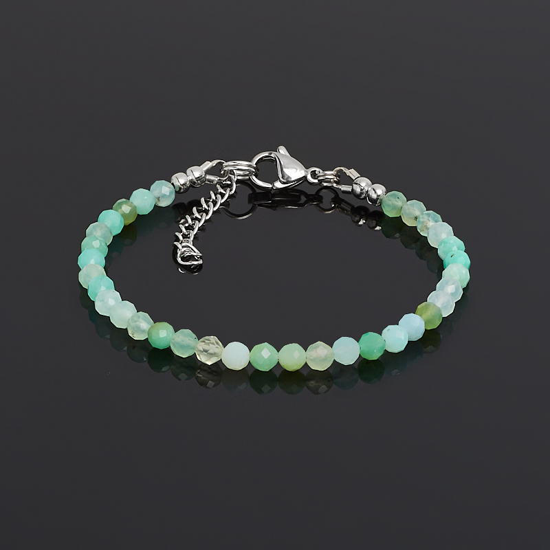 Браслет хризопраз Казахстан (сталь хир.) огранка 3 мм 17 см (+3 см)