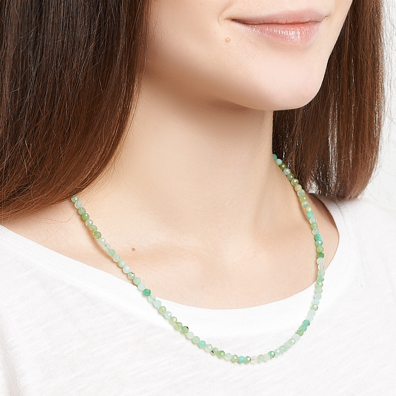 Бусы хризопраз Казахстан (сталь хир.) огранка 3 мм 40 см (+5 см)