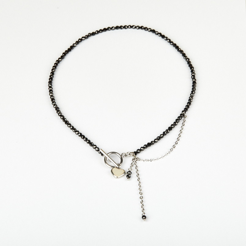 Бусы турмалин черный (шерл) Бразилия (колье) огранка 3 мм 40 см (+7 см) (сталь хир.)