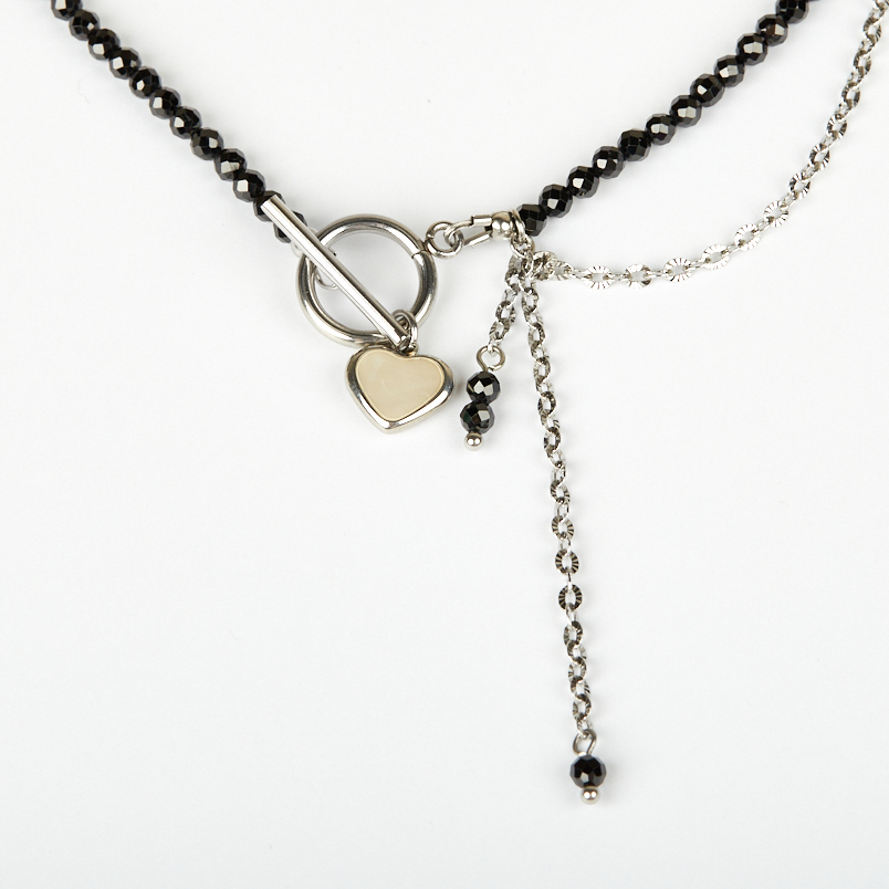 Бусы турмалин черный (шерл) Бразилия (колье) огранка 3 мм 40 см (+7 см) (сталь хир.)