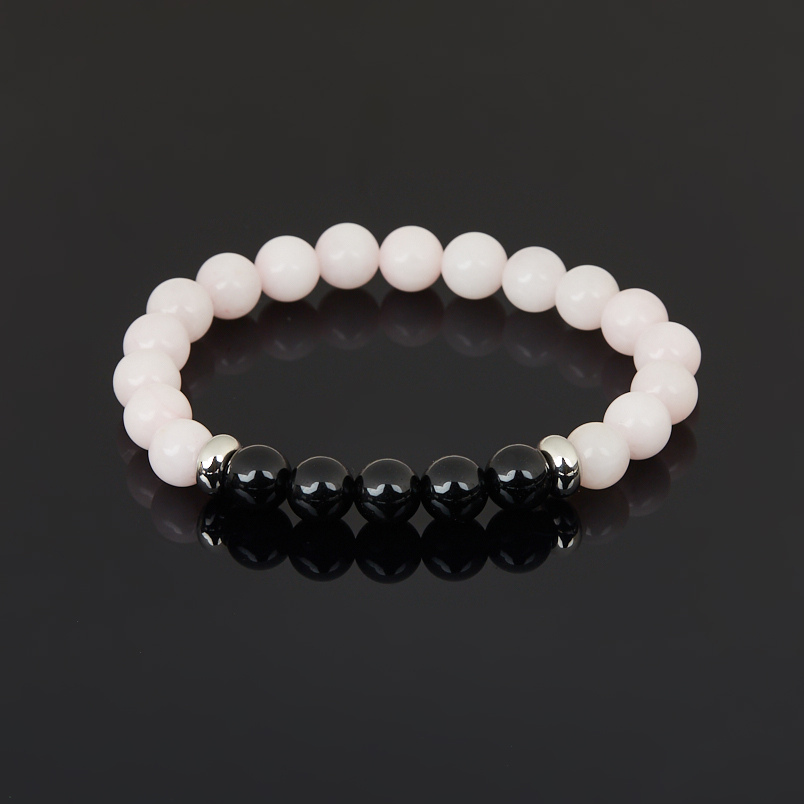 Браслет микс обсидиан, розовый кварц (сталь хир.) 8 мм 17 см