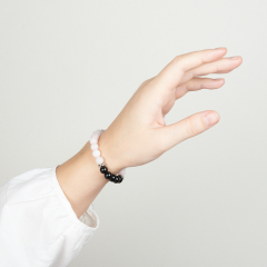 Браслет микс обсидиан, розовый кварц (сталь хир.) 8 мм 17 см