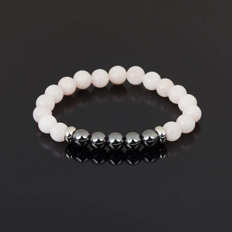 Браслет микс гематит, розовый кварц (сталь хир. позолота) 8 мм 16 см