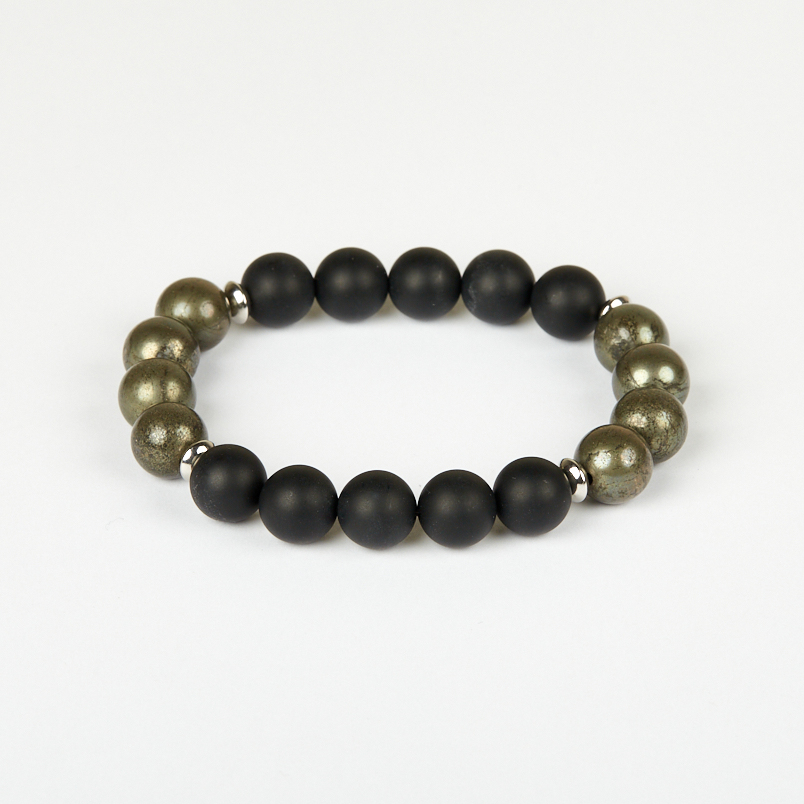 Браслет микс агат, пирит 10 мм 17 см