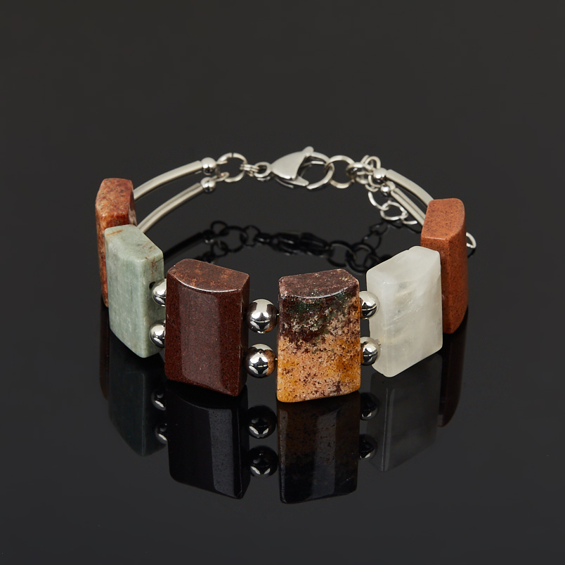 Браслет кварц с гематитом Бразилия (сталь хир.) 17 см